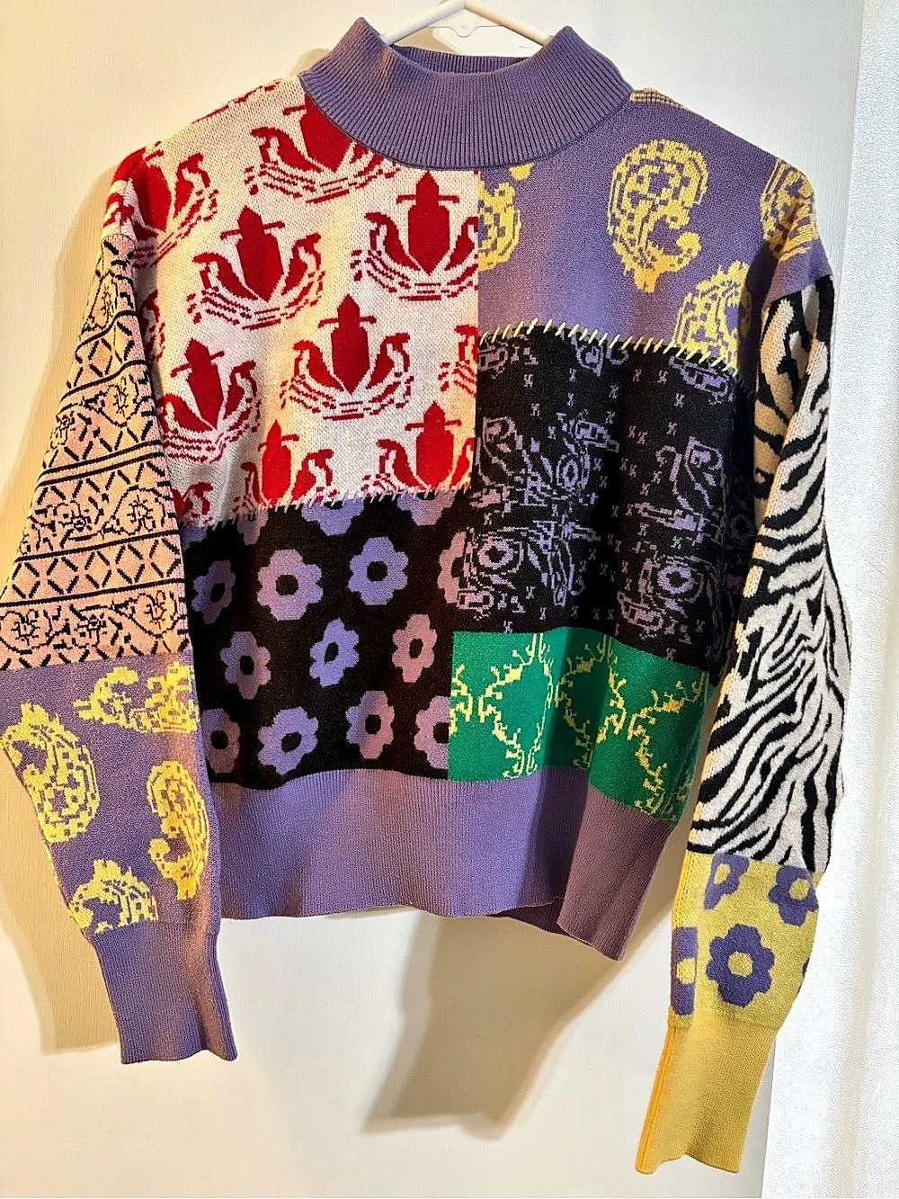 BB Dakota x Steve Madden "Mixtape" Mock Neck Patchwork Sweater